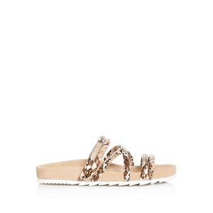 J/SLIDES Womens Beige Snake Footbed Tess Round Toe Slip On Slide Sandals 7.5